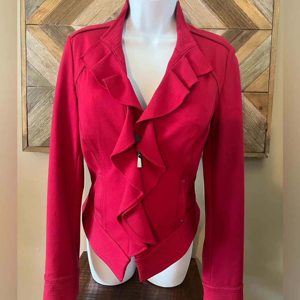 White House Black Market gorgeous RED blazer. Silver zipper/rhinestone. SIZE 6.
